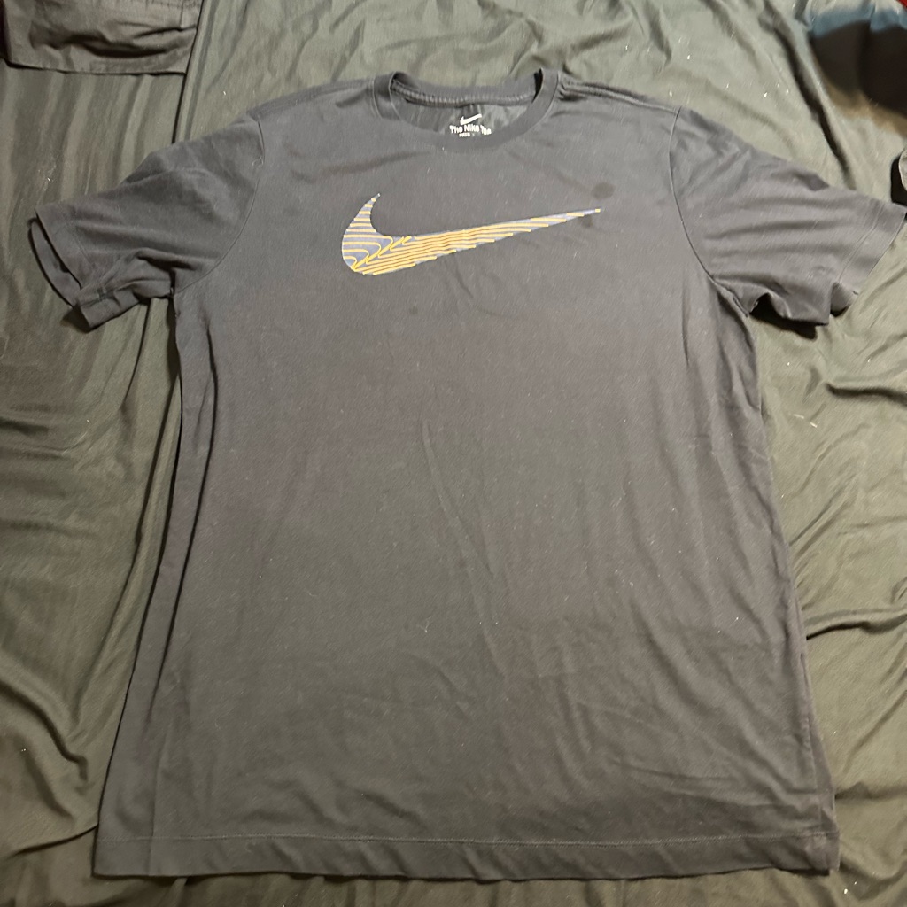 Nike Men's Black Tee With Gold Swoosh
